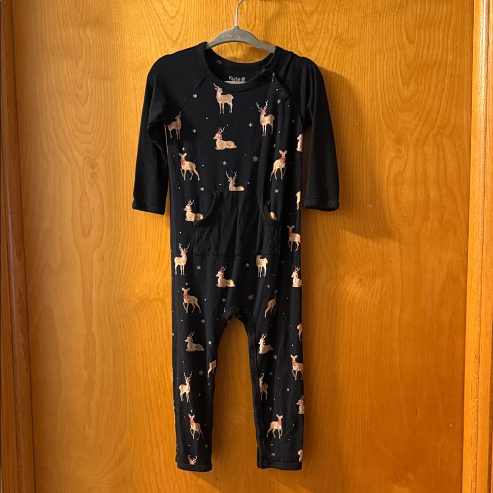 Kyte BABY Black Reindeer Footie. Size 2 T